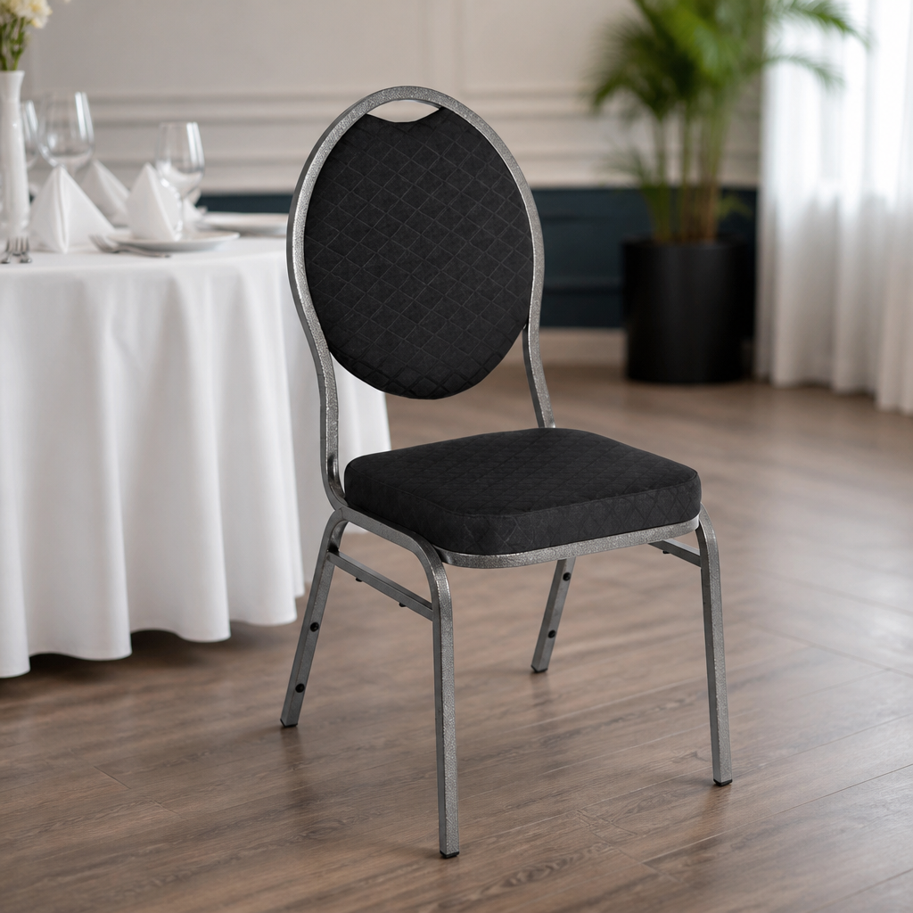 Commercial Oval Back Banquet Chairs Grey & Black 4 Pack