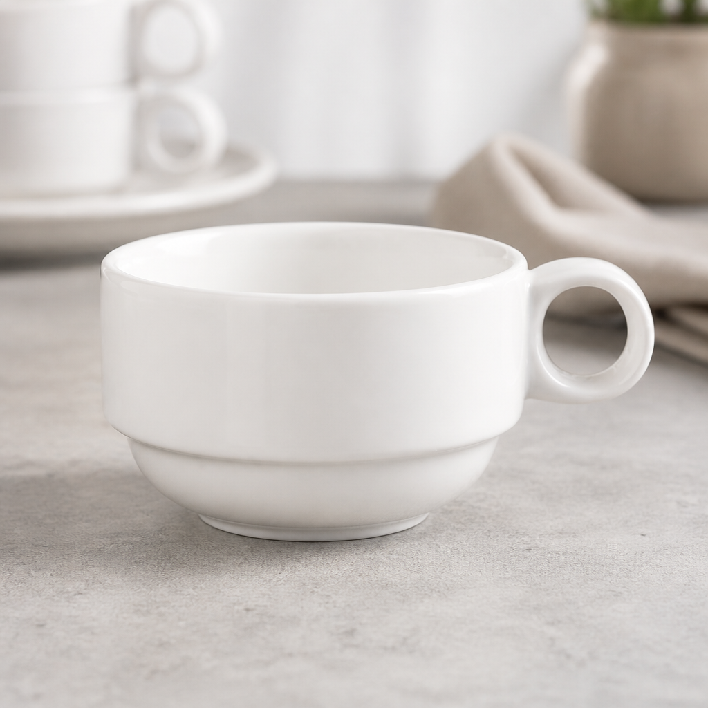 Commercial Stackable Cups 280ml Porcelain 12 Pack