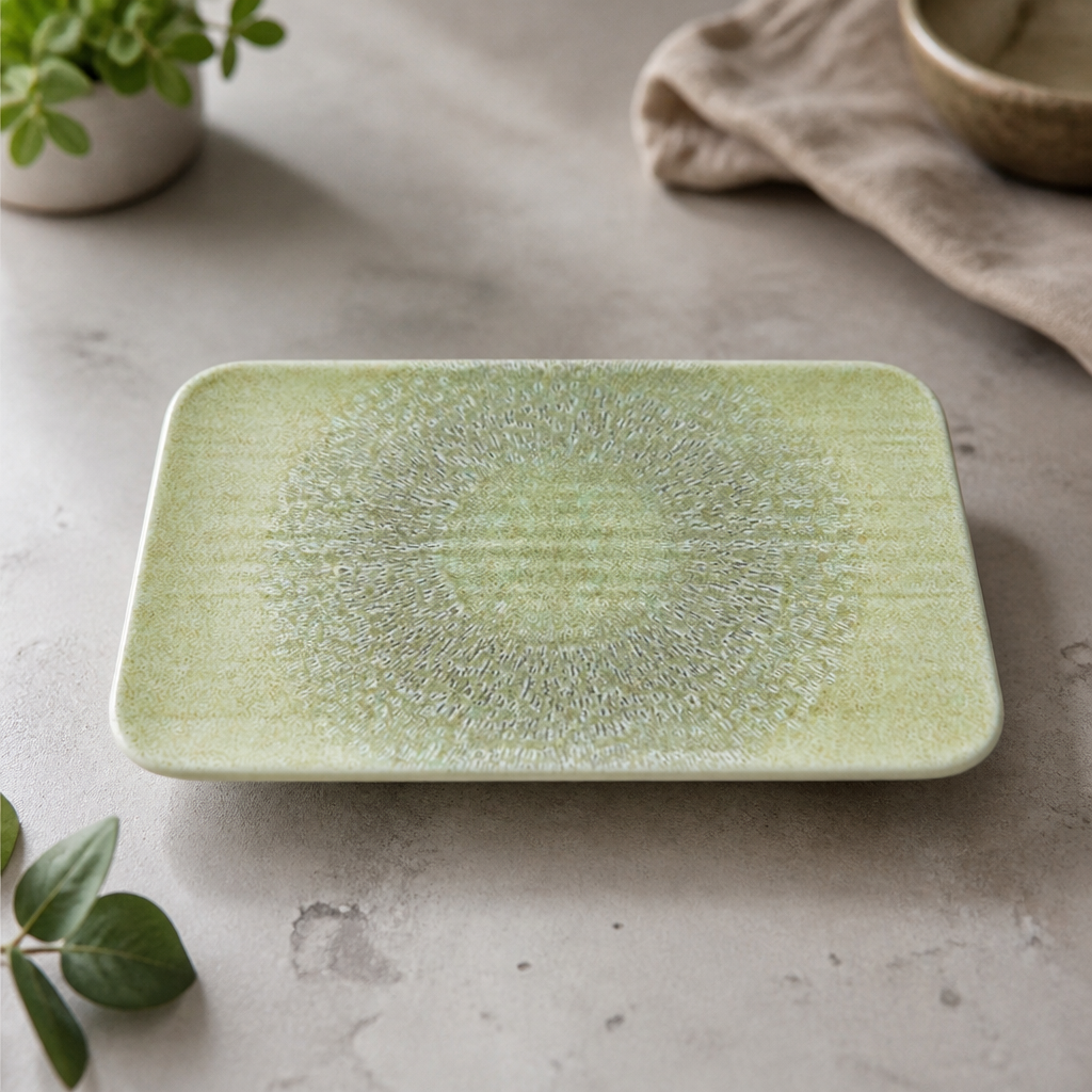 Commercial Rectangular Plates 270x160mm Speckled Green 12 Pack