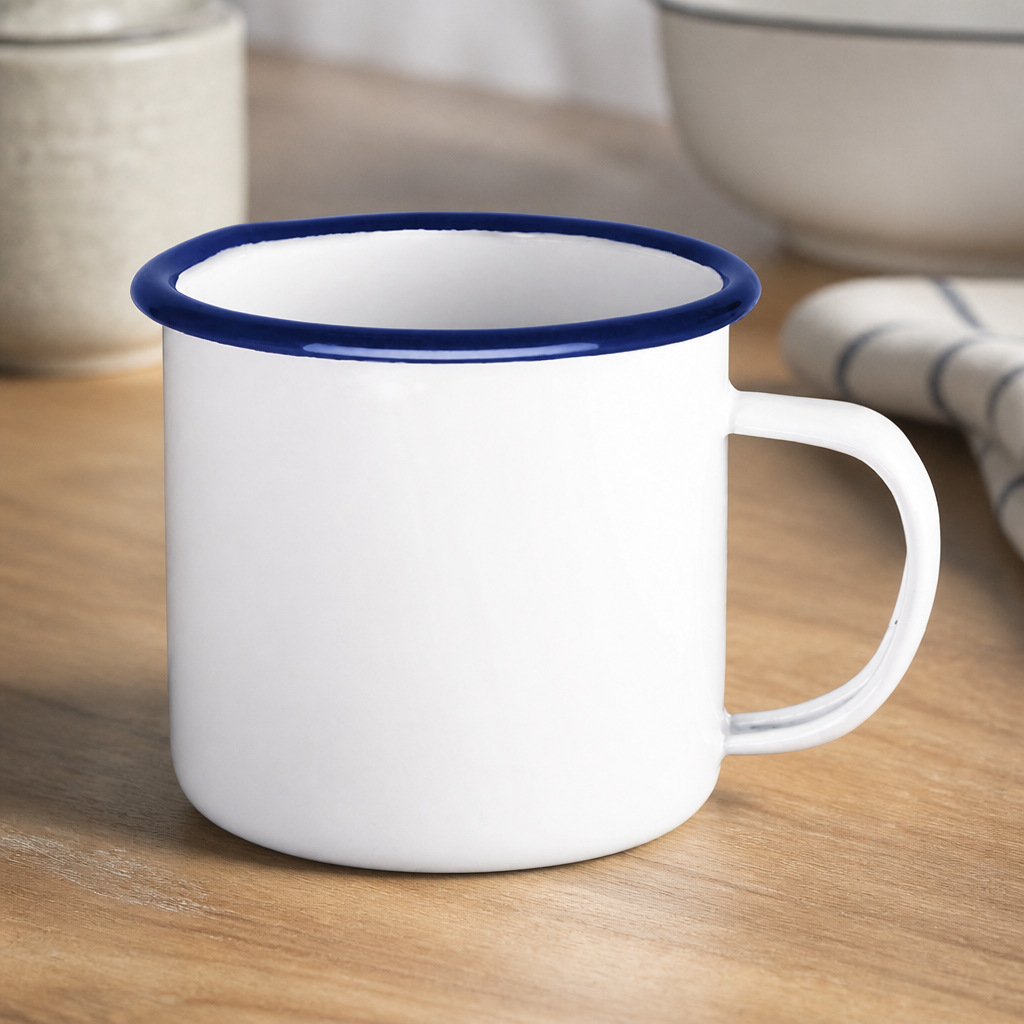 Commercial Enamel Mugs 350ml & Blue 6 Pack