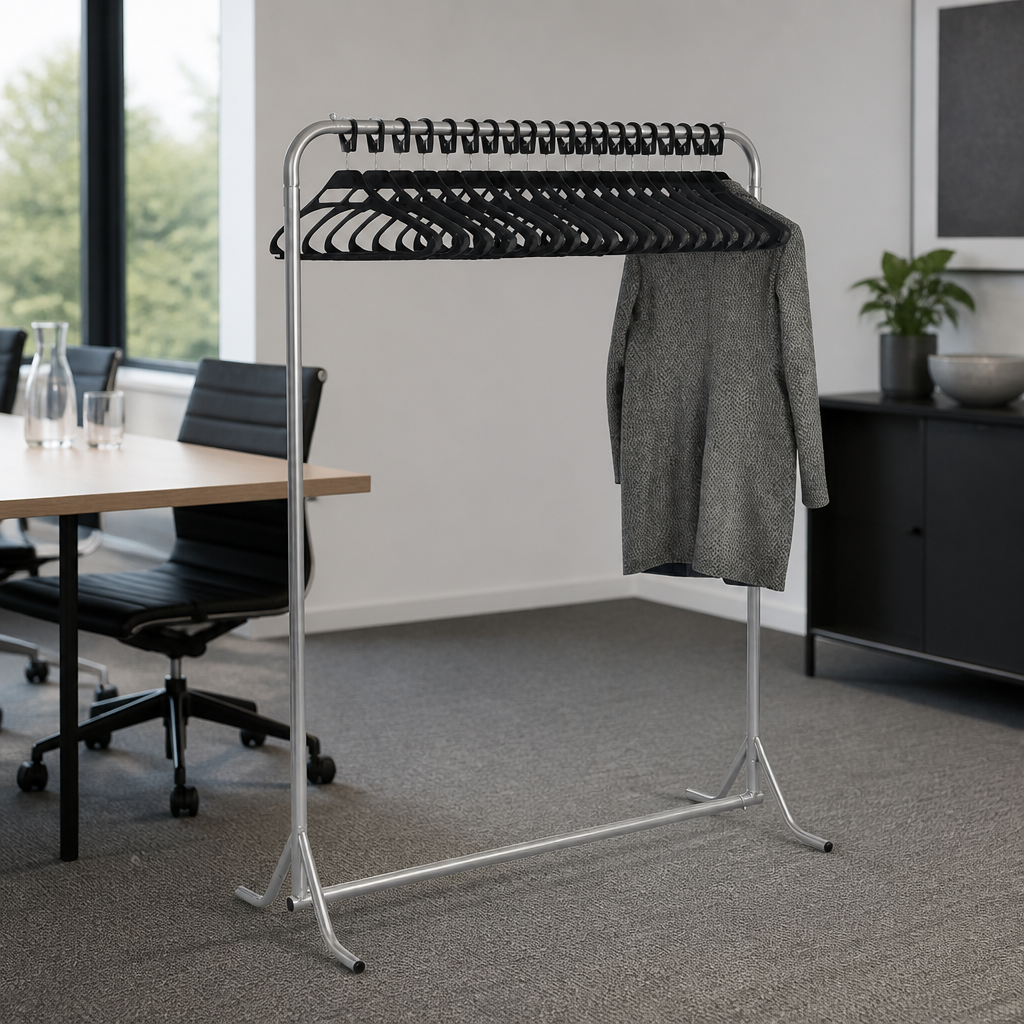 Commercial Cloakroom Coat Rack with 20 Hangers 1200mm Wide