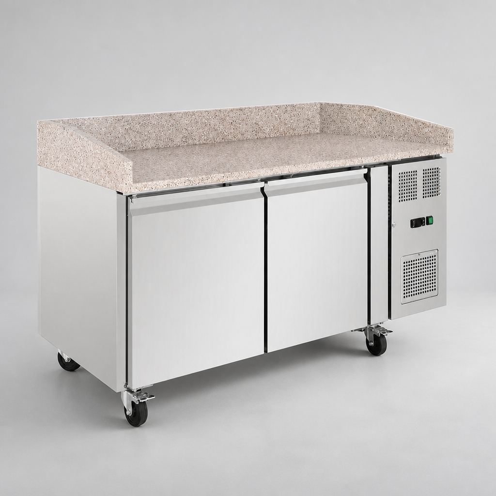 Commercial Double Door Pizza Prep Counter 428Ltr Granite Top