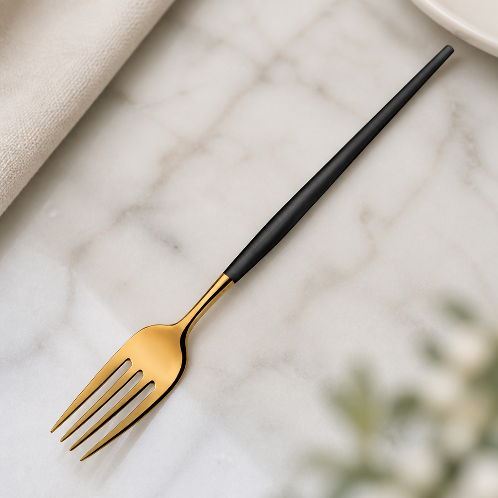Commercial Table Forks Black & Gold 12 Pack 200mm Stainless Steel