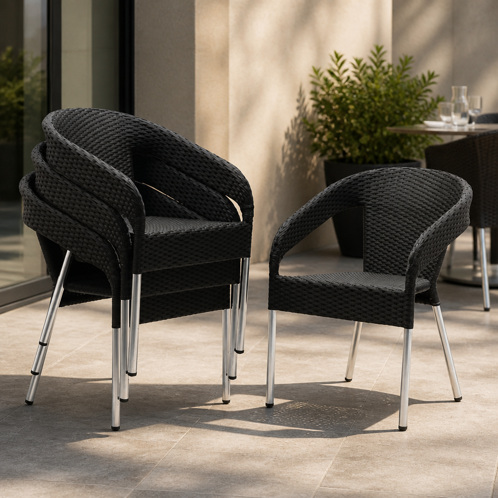 Commercial Stackable Wicker Bistro Chairs Charcoal 4 Pack