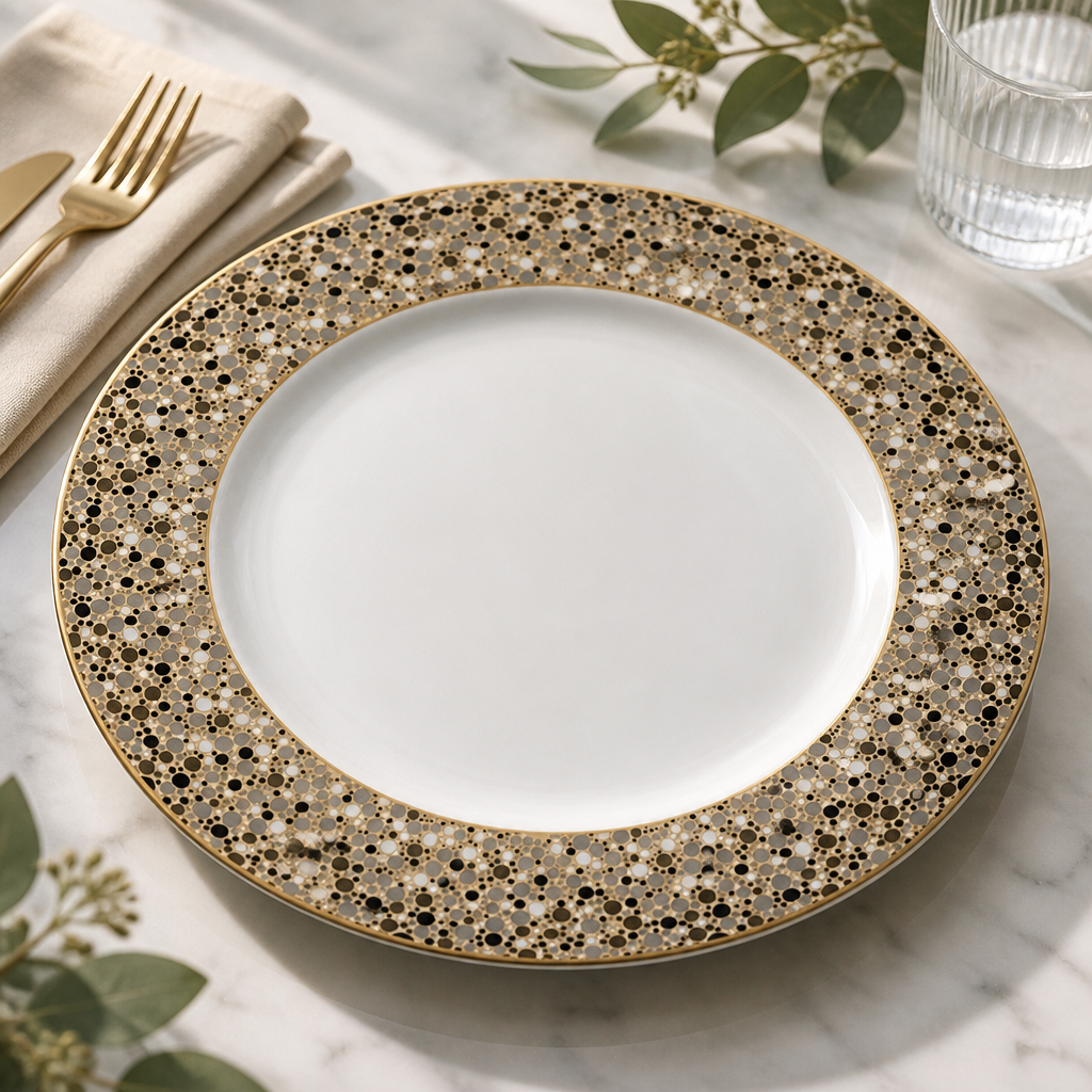 Commercial Fizz Plates 300mm Bone China Set of 12 with Gold Accents