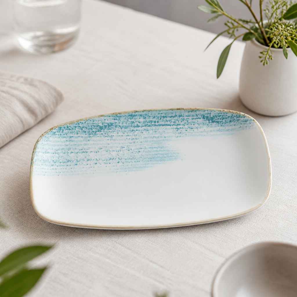 Commercial Oblong Plates Aquamarine 355x189mm 6 Pack
