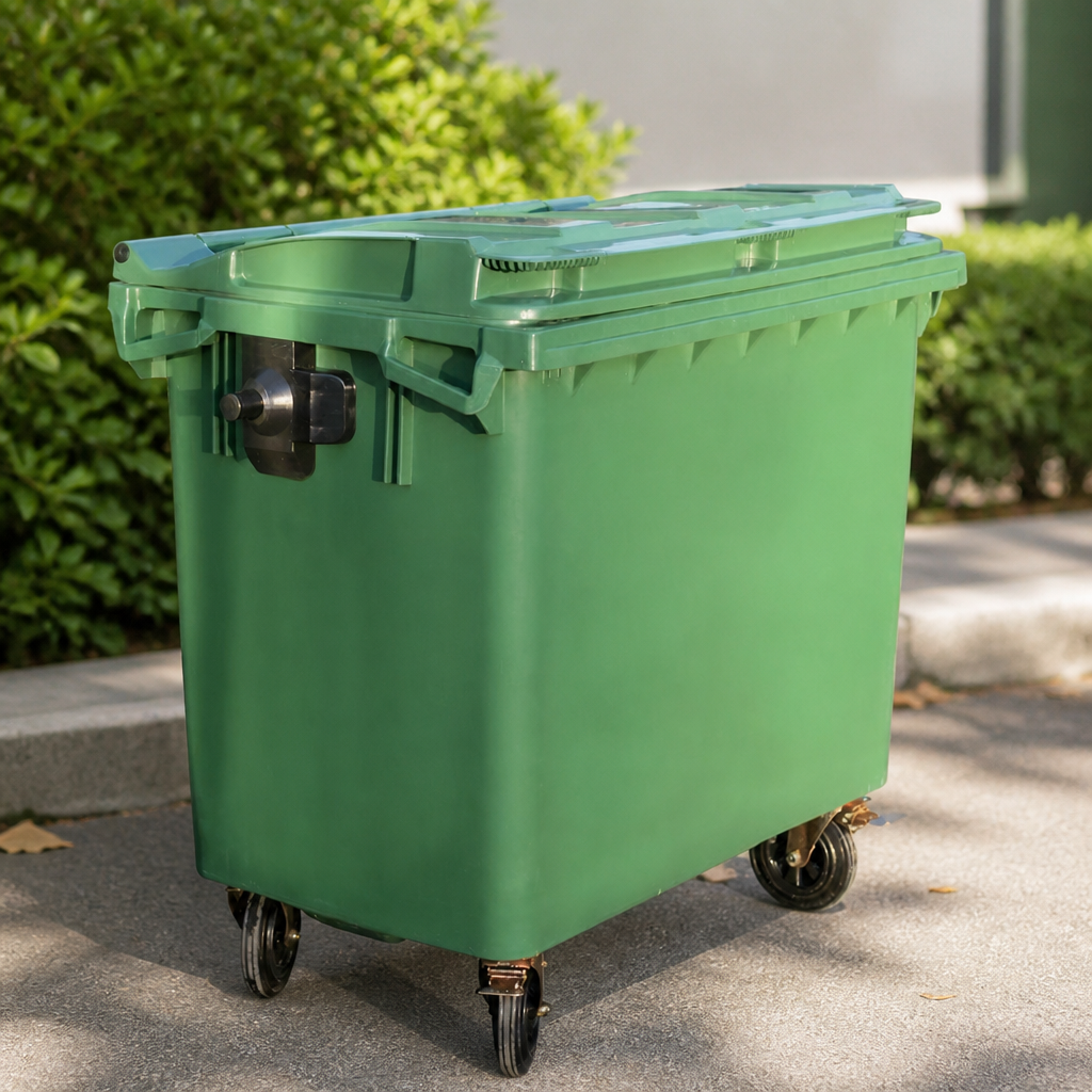 110L Commercial Wheelie Bin with Flat Top Lid Green