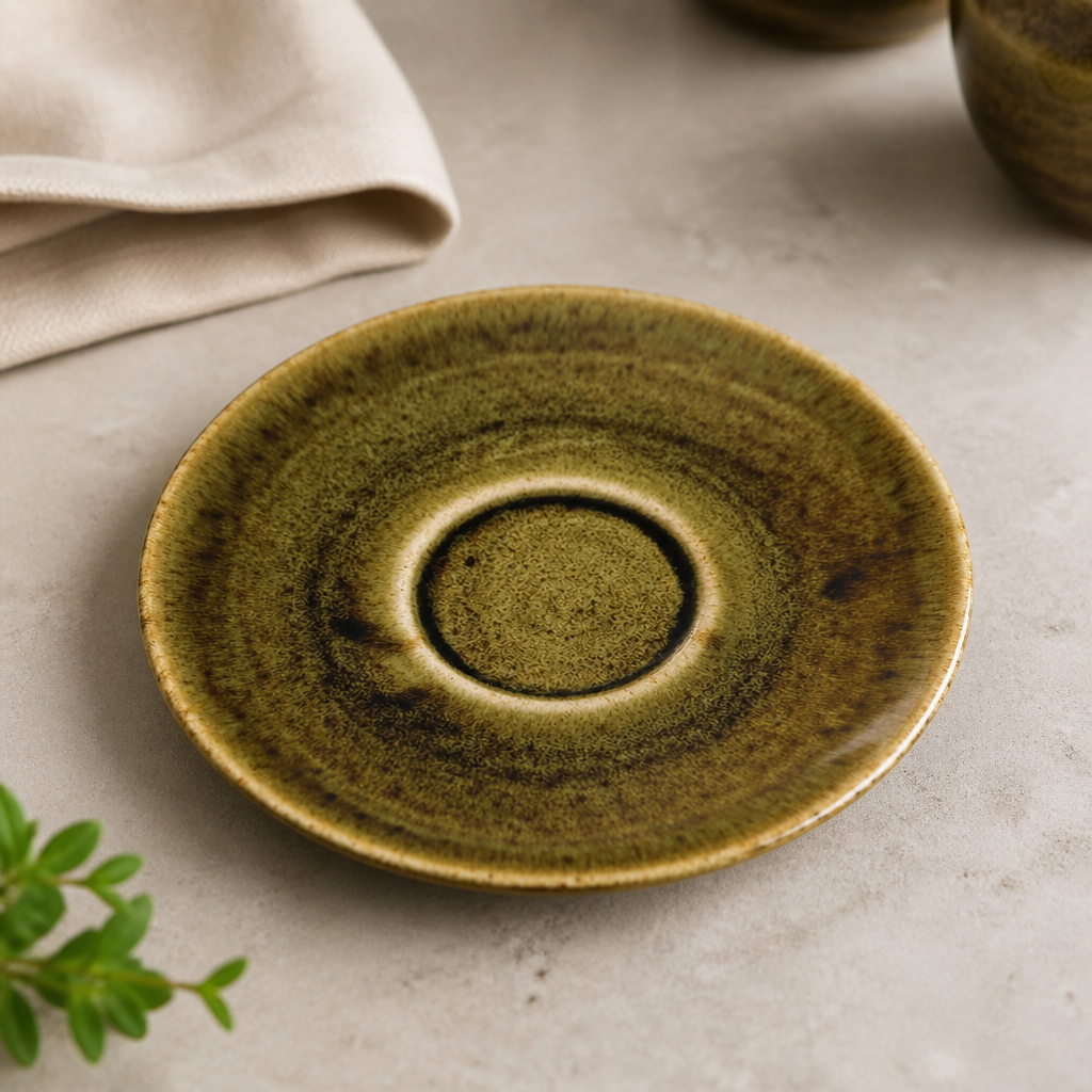 Commercial Espresso Saucers 4.5" Olive Super Vitrified Porcelain