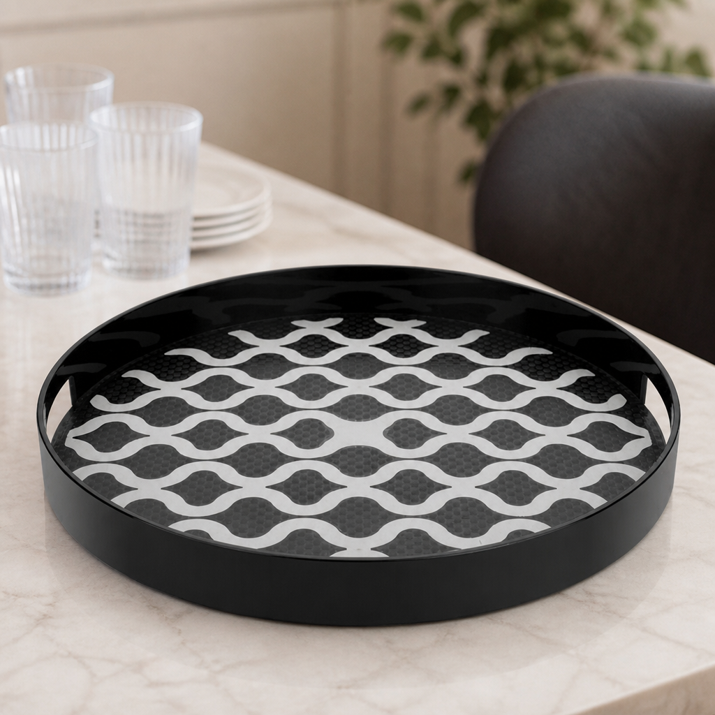 Commercial 355mm Round Non-Slip Tray with Handles