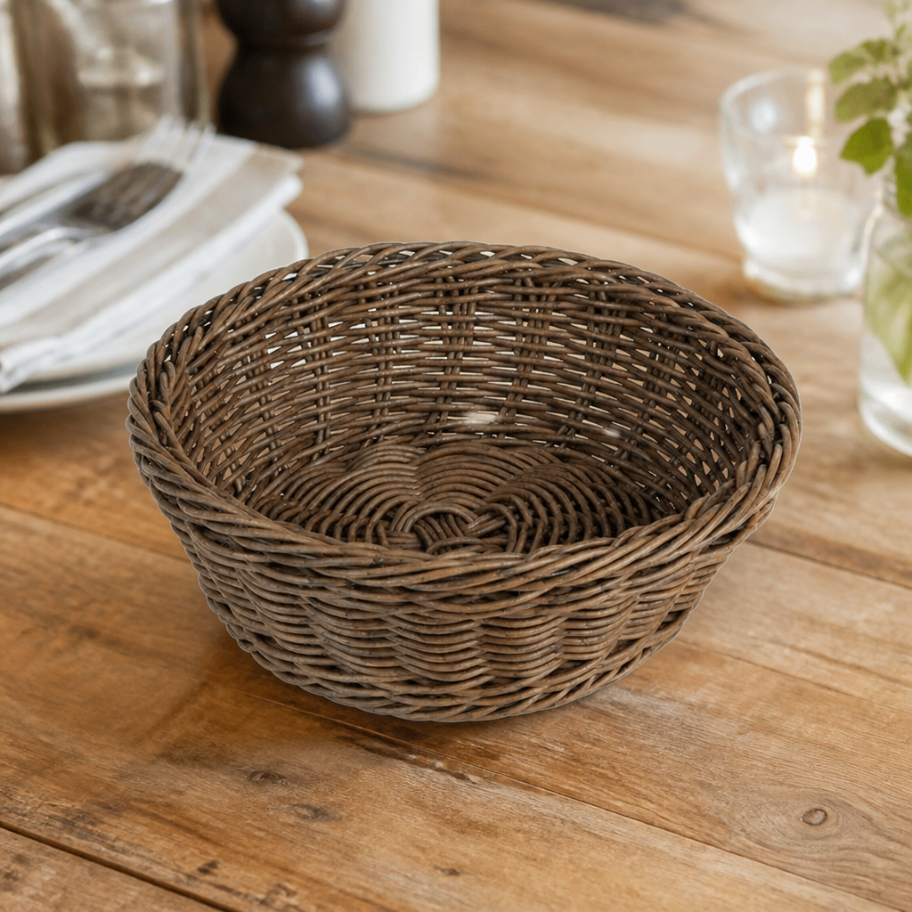 Commercial Round Serving Basket 220mm Dark Brown Polywicker