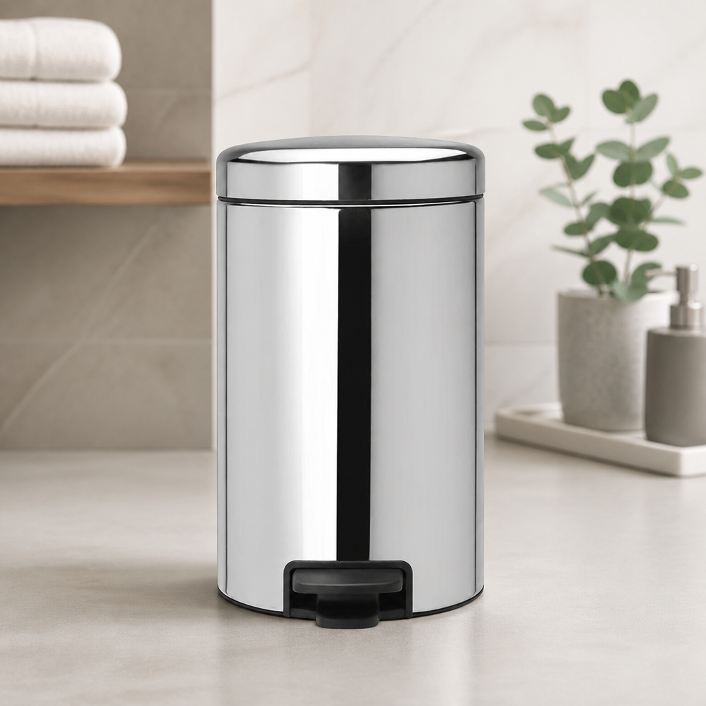 12L Brilliant Steel Pedal Bin for Bathroom, Office and Bedroom