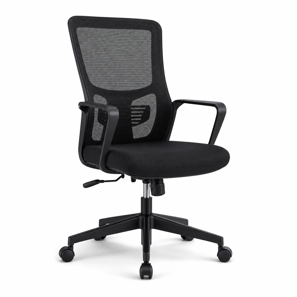 Black Executive Office Chair with Mesh Back and Fixed Arms