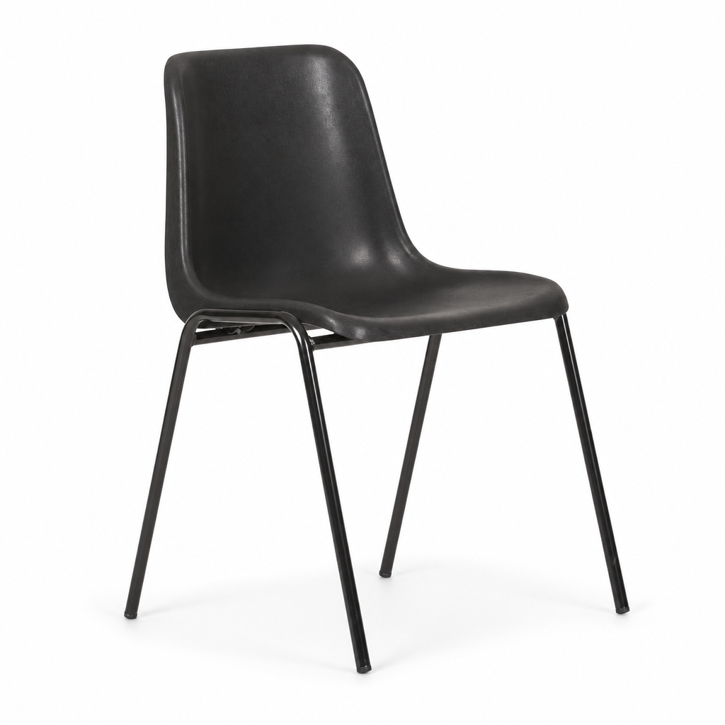 Black Plastic Stacking Chairs Pack of 10 with Steel Frame