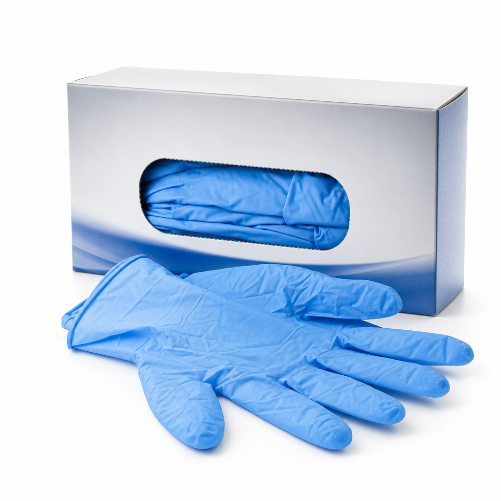 Blue Powdered Nitrile Disposable Gloves