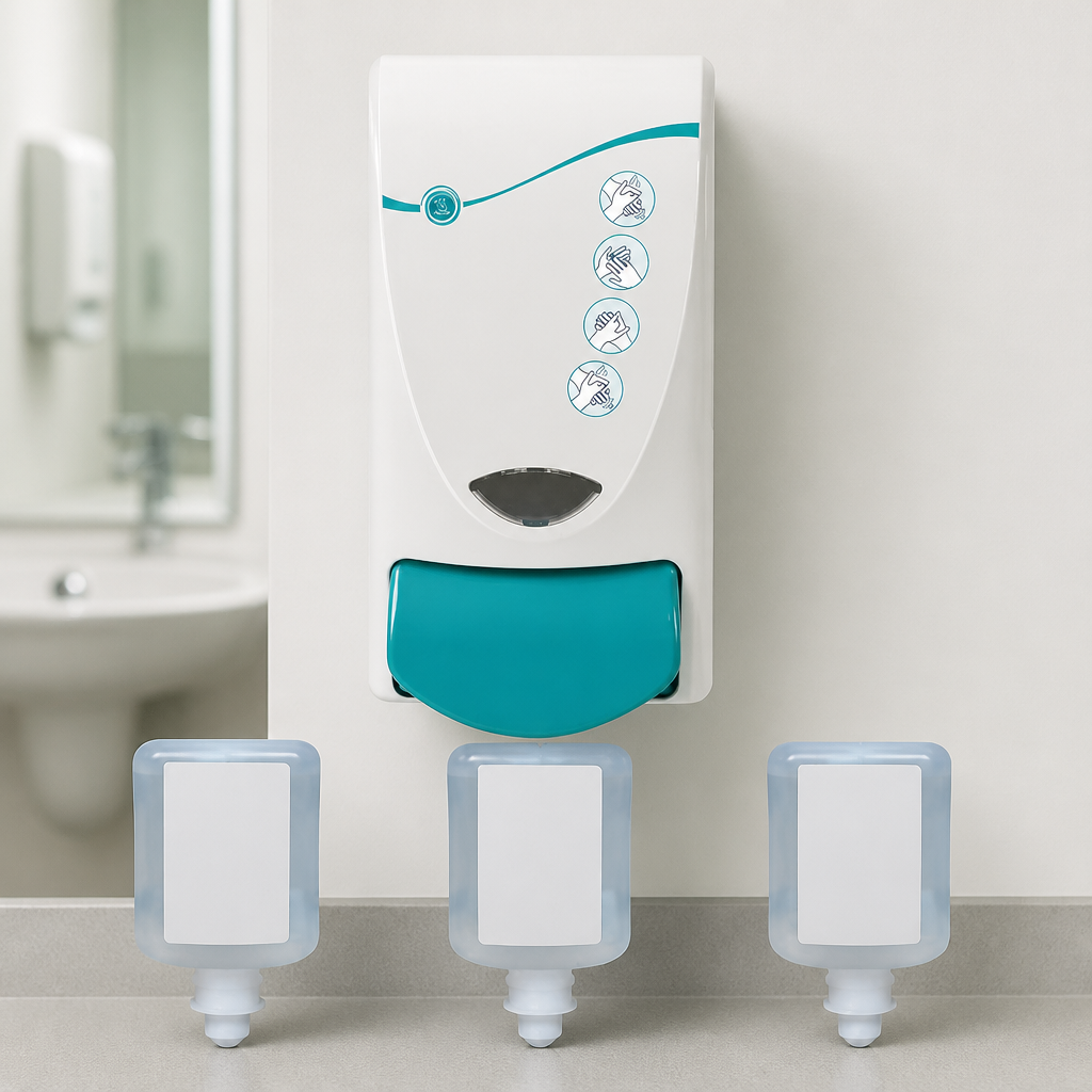 Commercial Soap Dispenser with 3 Antibacterial Foam Soaps 1Ltr