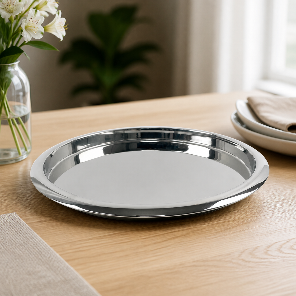 Commercial Stainless Steel Mirrored Round Tray 355mm