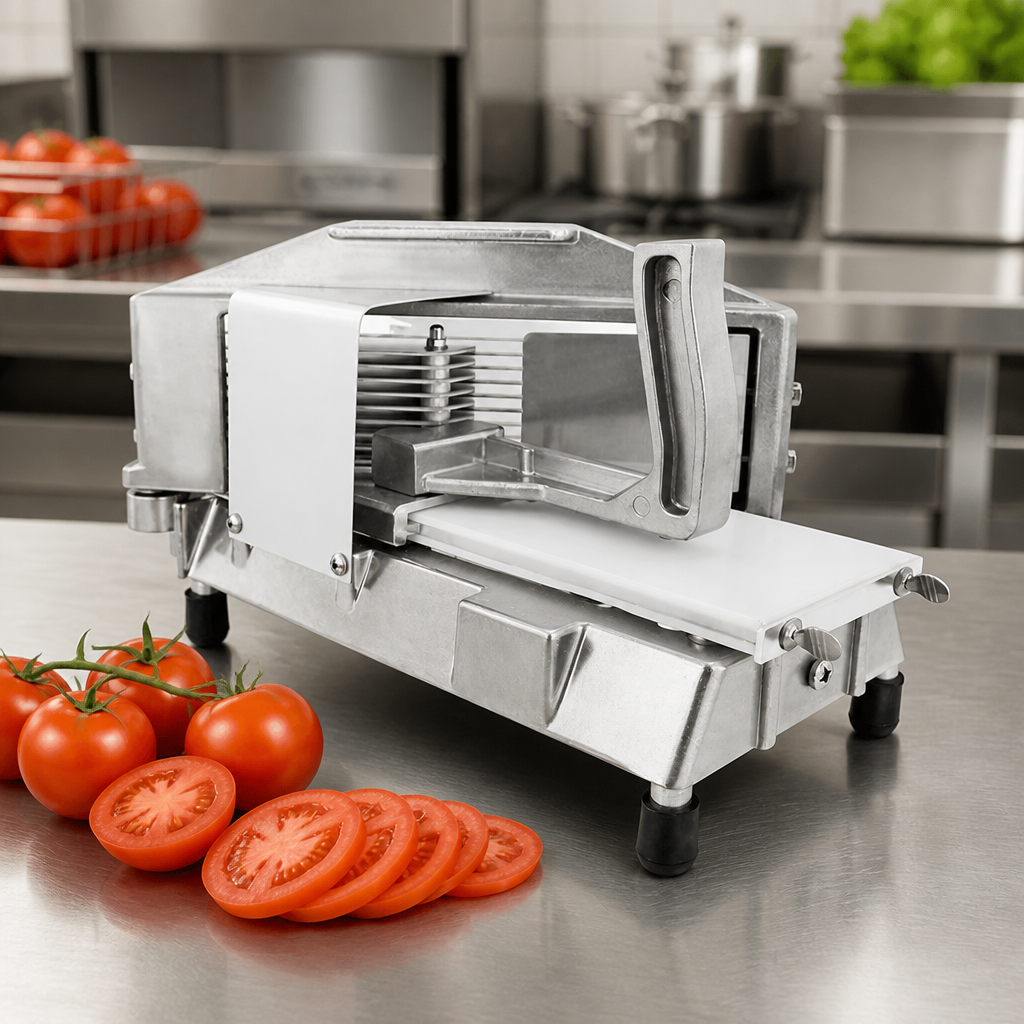 Commercial Tomato Slicer with Ergonomic Handle and Multiple Blades