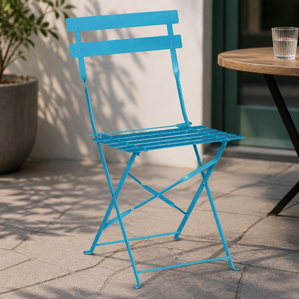 Commercial Blue Folding Chairs Set of 2 for Outdoor Seating