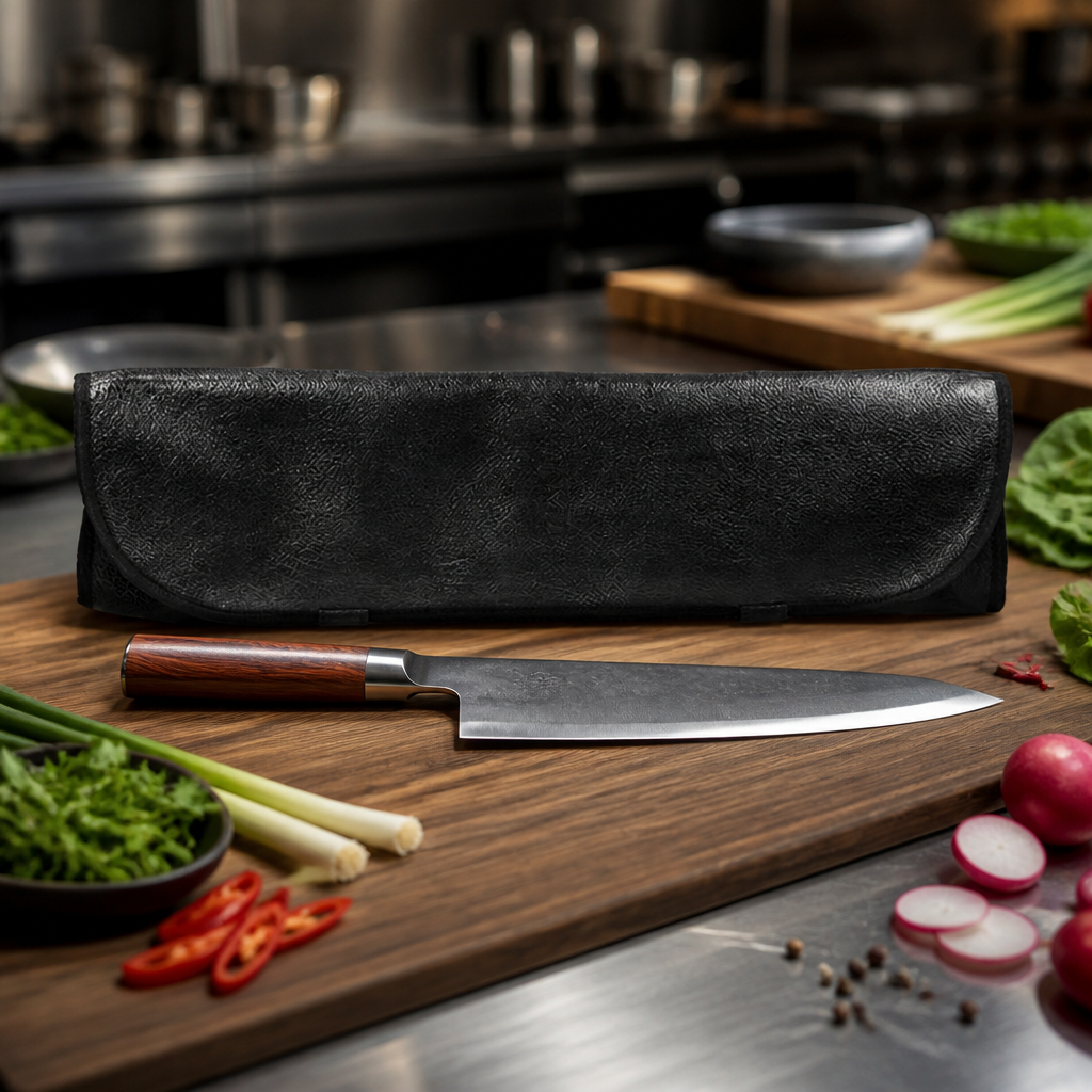 Leather Knife Roll Bag for 4 Knives - Chef Travel Organizer