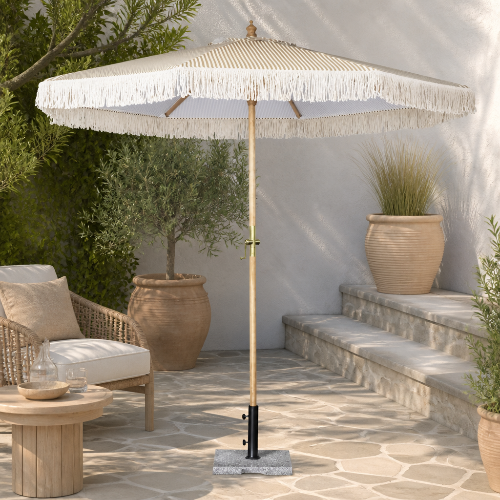 Commercial 2.5m Diameter Striped Parasol with Pulley System