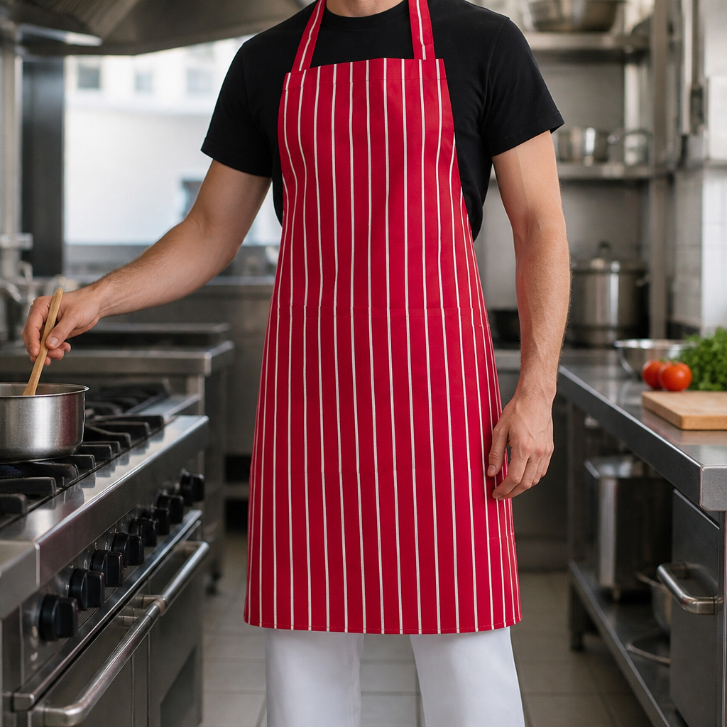 Commercial Butchers Stripe Bib Apron Red 710mm x 960mm