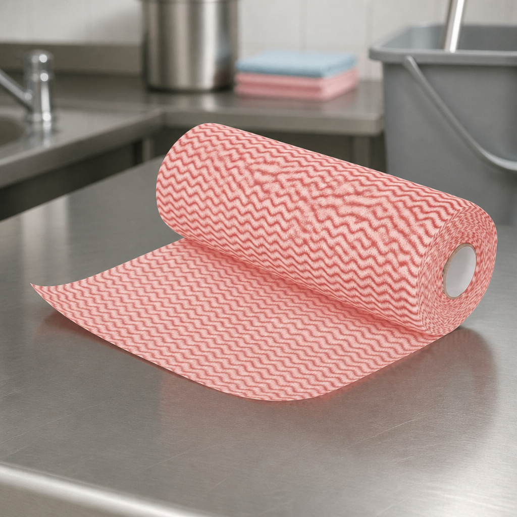 Commercial Non-Woven Red Cleaning Cloths Roll of 100 Sheets