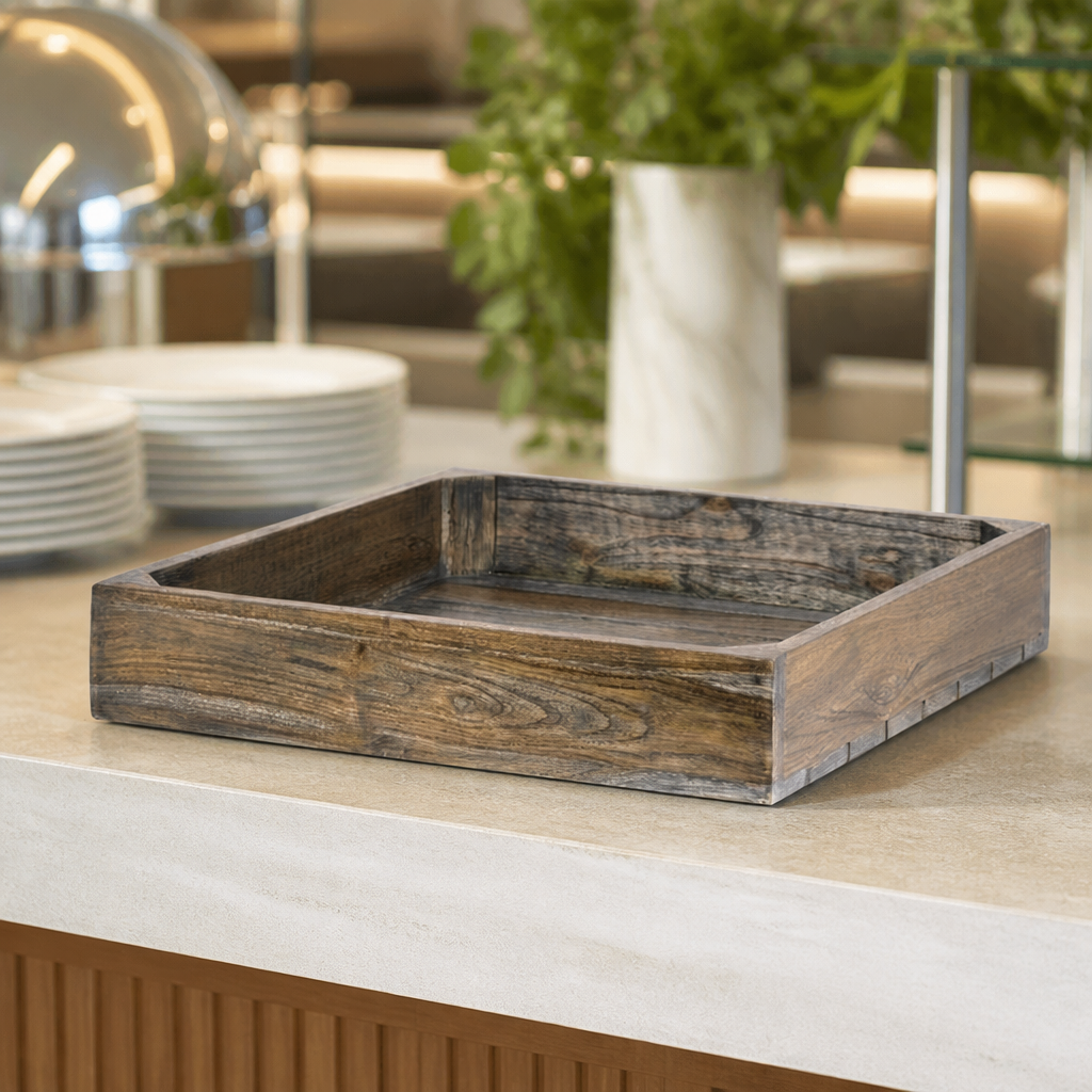 Commercial Display System Wood Flat Basket 356mm Ash Grey