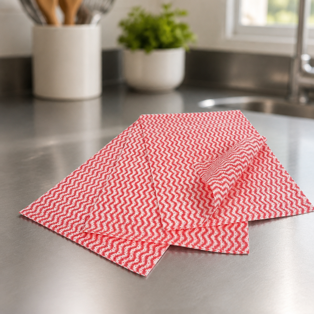 Compostable Antibacterial Cleaning Wipes 25 Pack Red 500x360mm