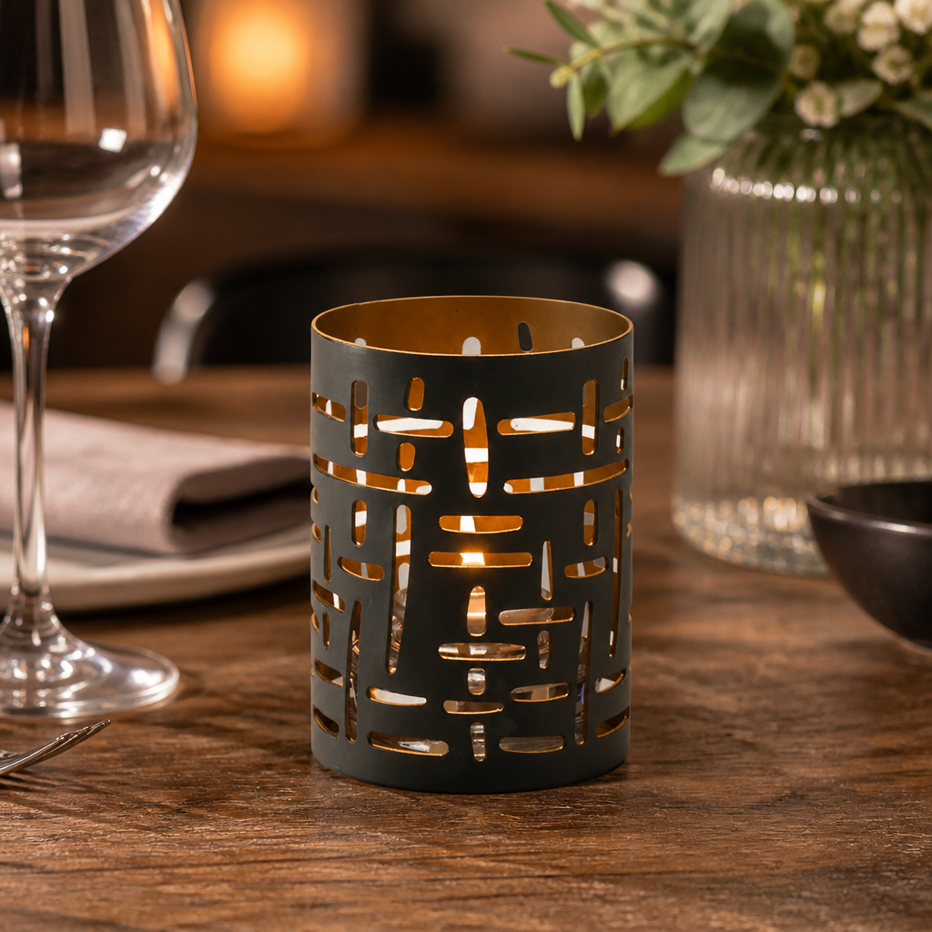 Commercial Metal Votive Candle Holders 6 Pack Black Gold