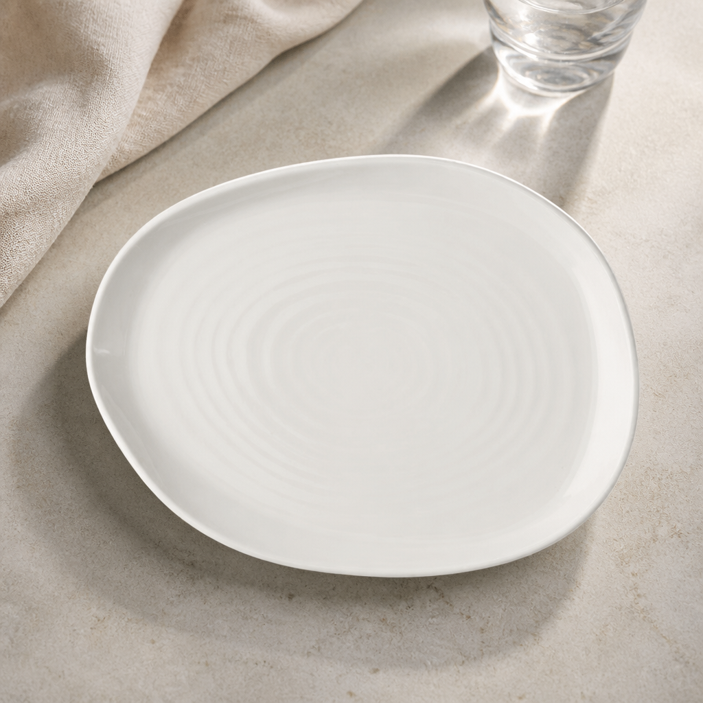 Natural white organic oblong plates 260x200mm super vitrified 6pk