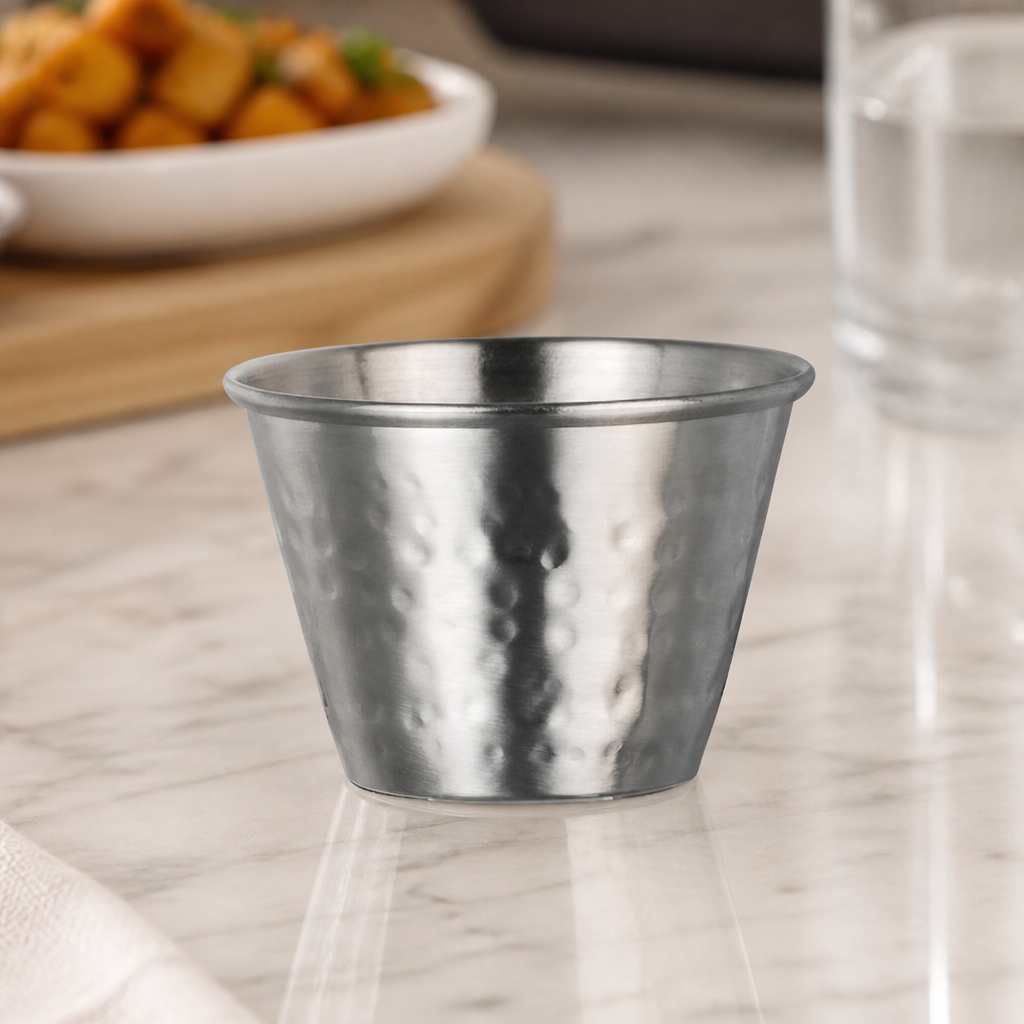 Commercial Stainless Steel Hammered Ramekins 70ml - 48 Pack