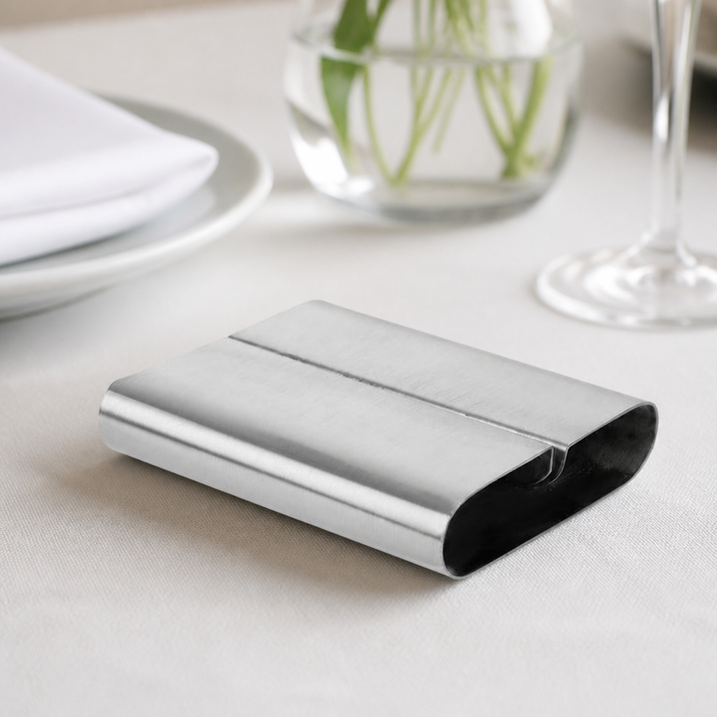 Commercial Stainless Steel Curved Menu Card Holder 18cm High