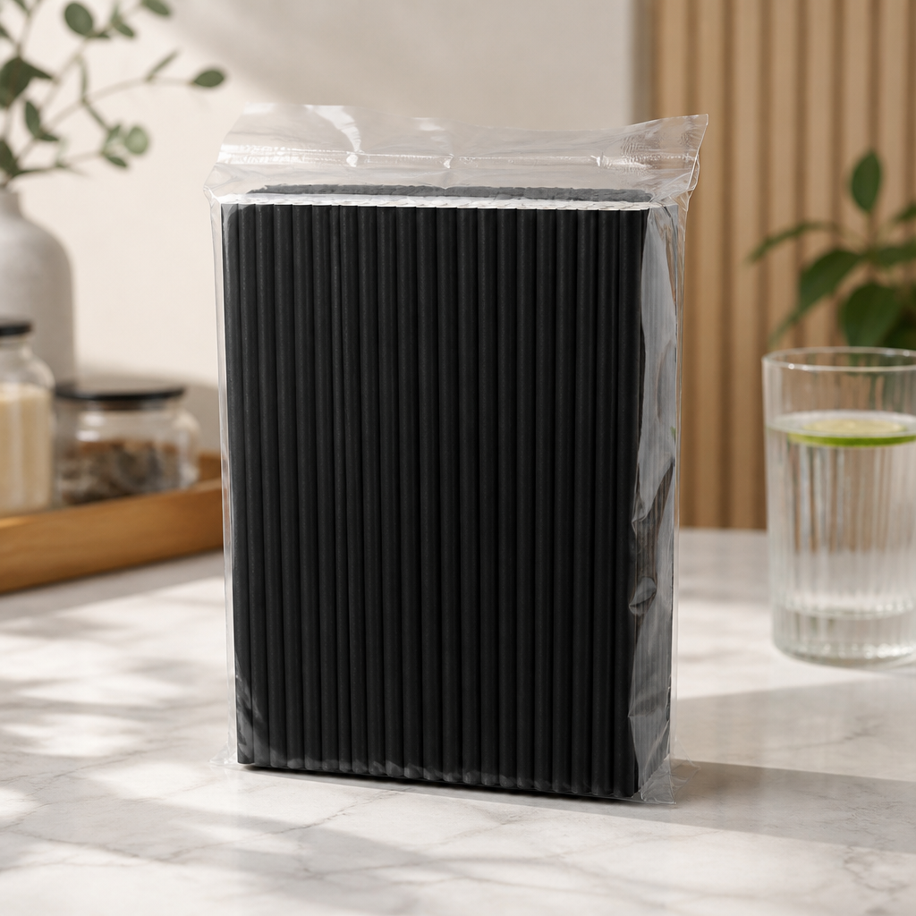 Compostable Paper Cocktail Straws Black 250 Pack Eco-Friendly
