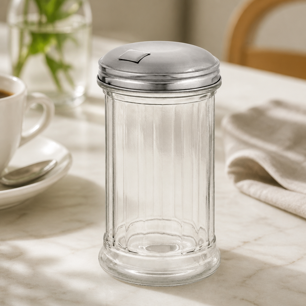 340ml Commercial Sugar Pourer with Hinged Flap and Side Hole