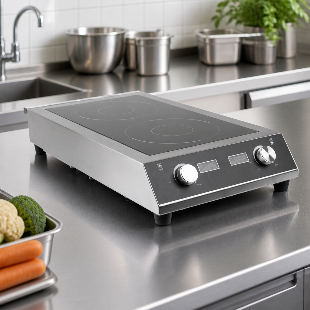 Commercial Heavy Duty Double Induction Hob 7kW Twin Zone