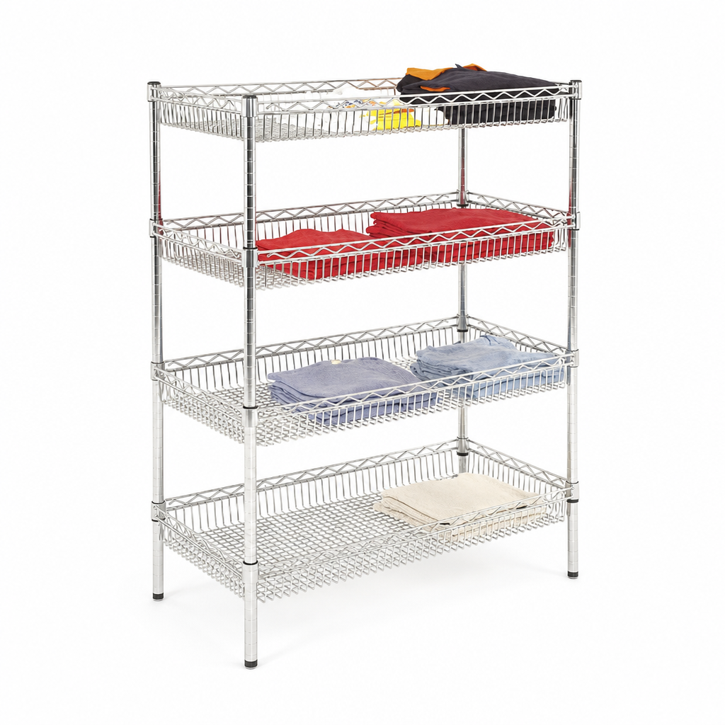 Chrome Wire Basket Shelving with 4 Shelves, 455mm Deep