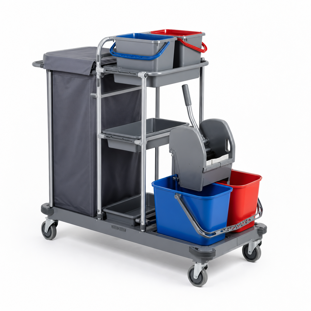 Cleaning Trolley Janitor Cart with Bag Holder and Buckets