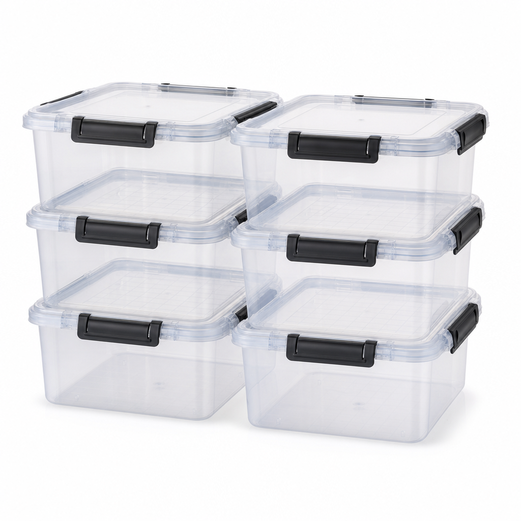 Clear 3 Litre Clip Lock Storage Boxes Pack of 6