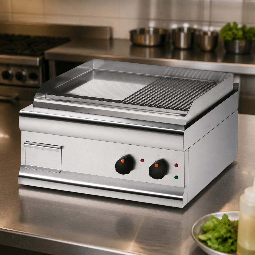 Commercial Half Ribbed Electric Griddle 600mm Dual Zone