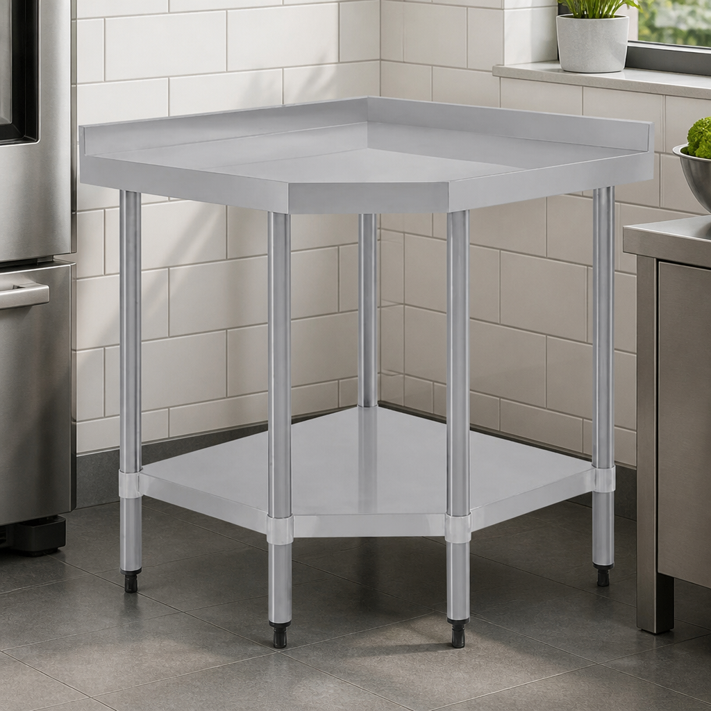 600mm Commercial Stainless Steel Corner Table with Undershelf