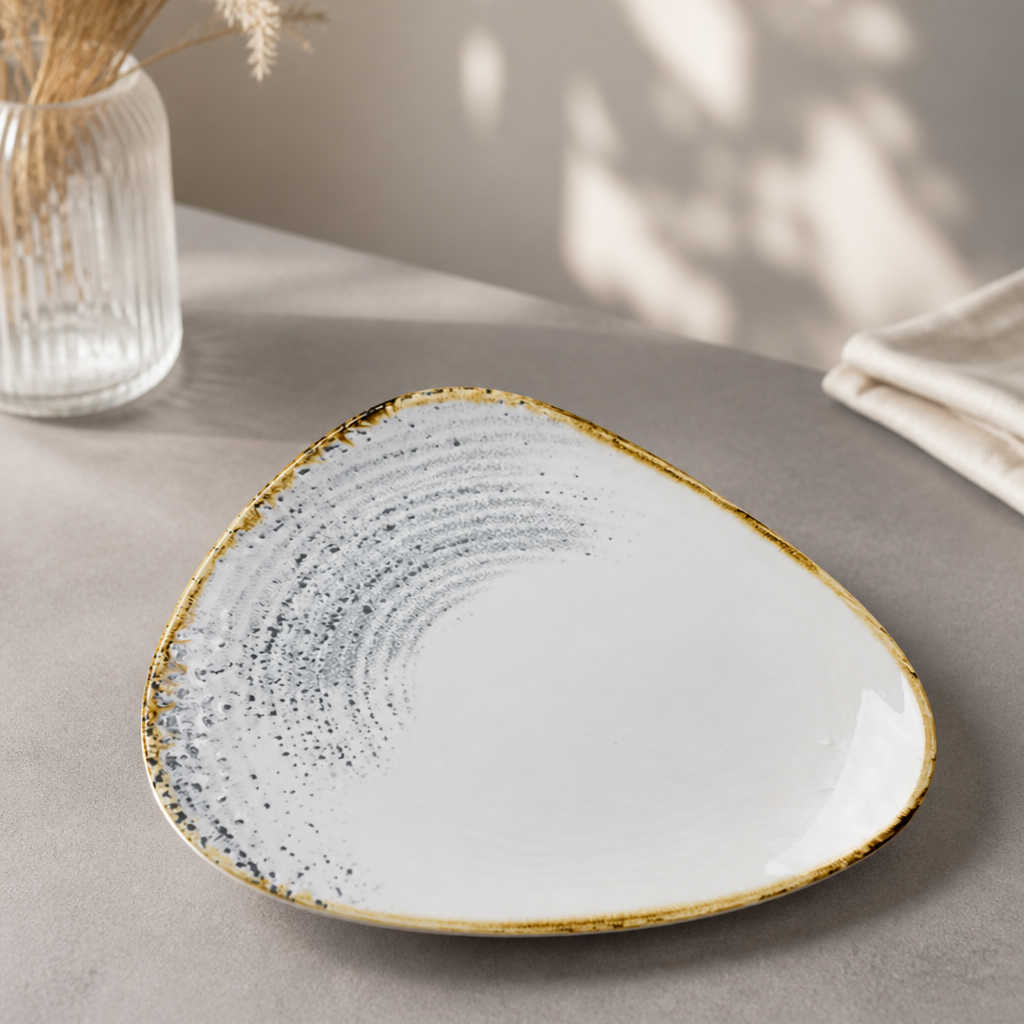 Commercial Ceramic Plates 192mm Grey Triangle Design 12 Pack