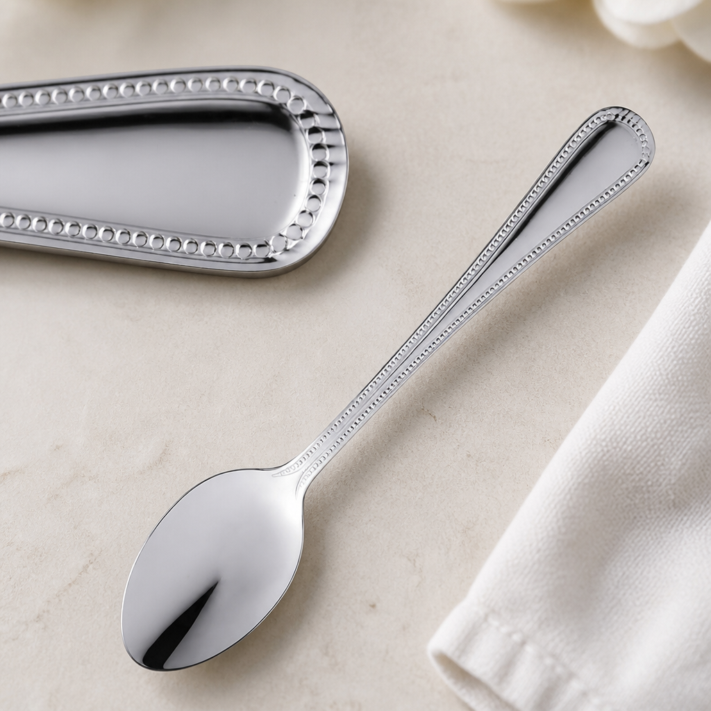 Commercial Dessert Spoons 12 Pack Beaded Design Stainless Steel