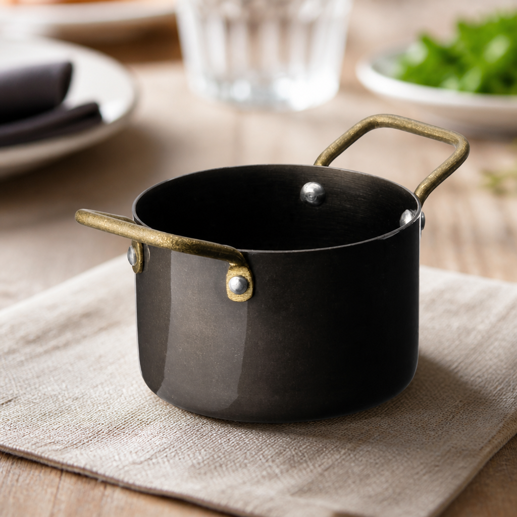 Commercial Mini Casserole Dishes 90mm Black Steel 6 Pack