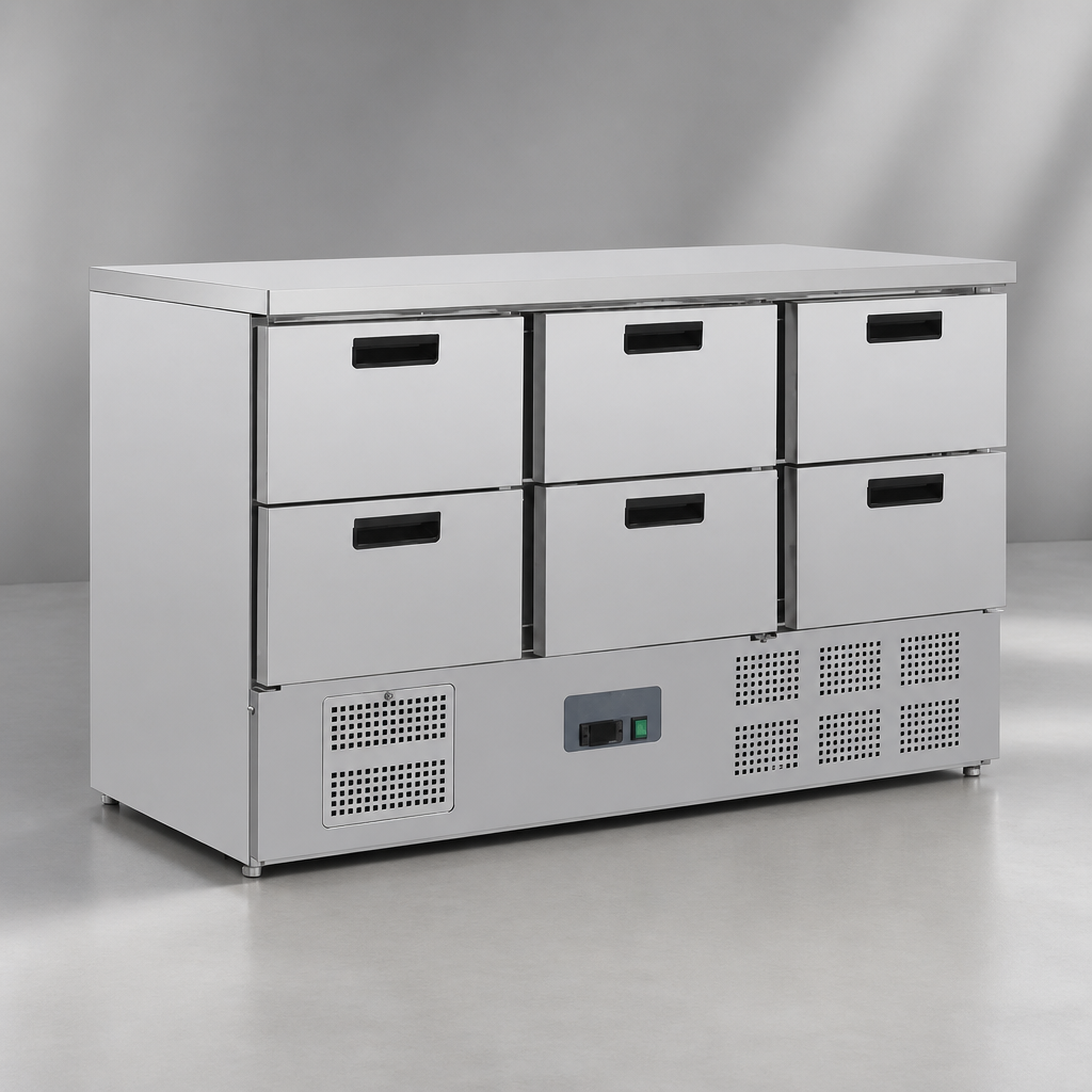 Commercial Six Drawer Counter Fridge 6x1/1GN Capacity