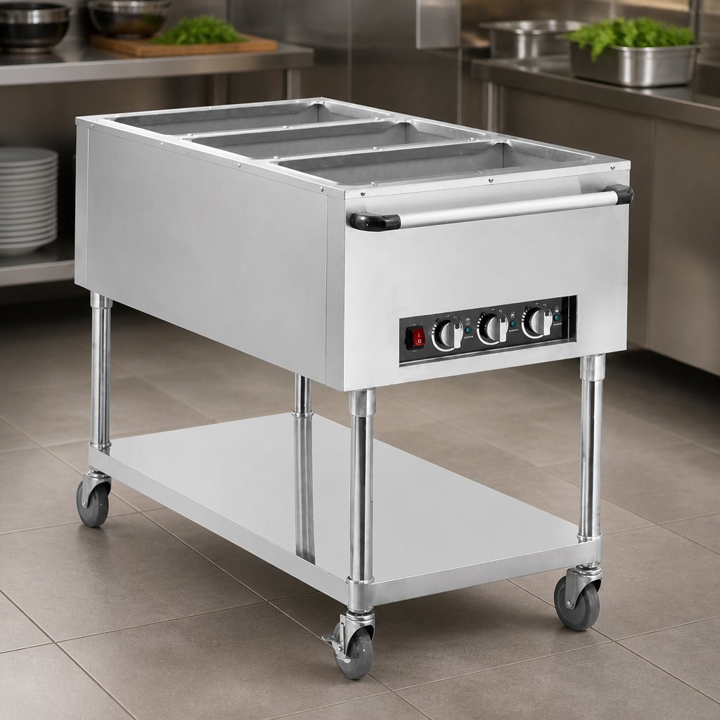 Commercial Mobile Bain Marie Trolley 3x 1/1GN Capacity