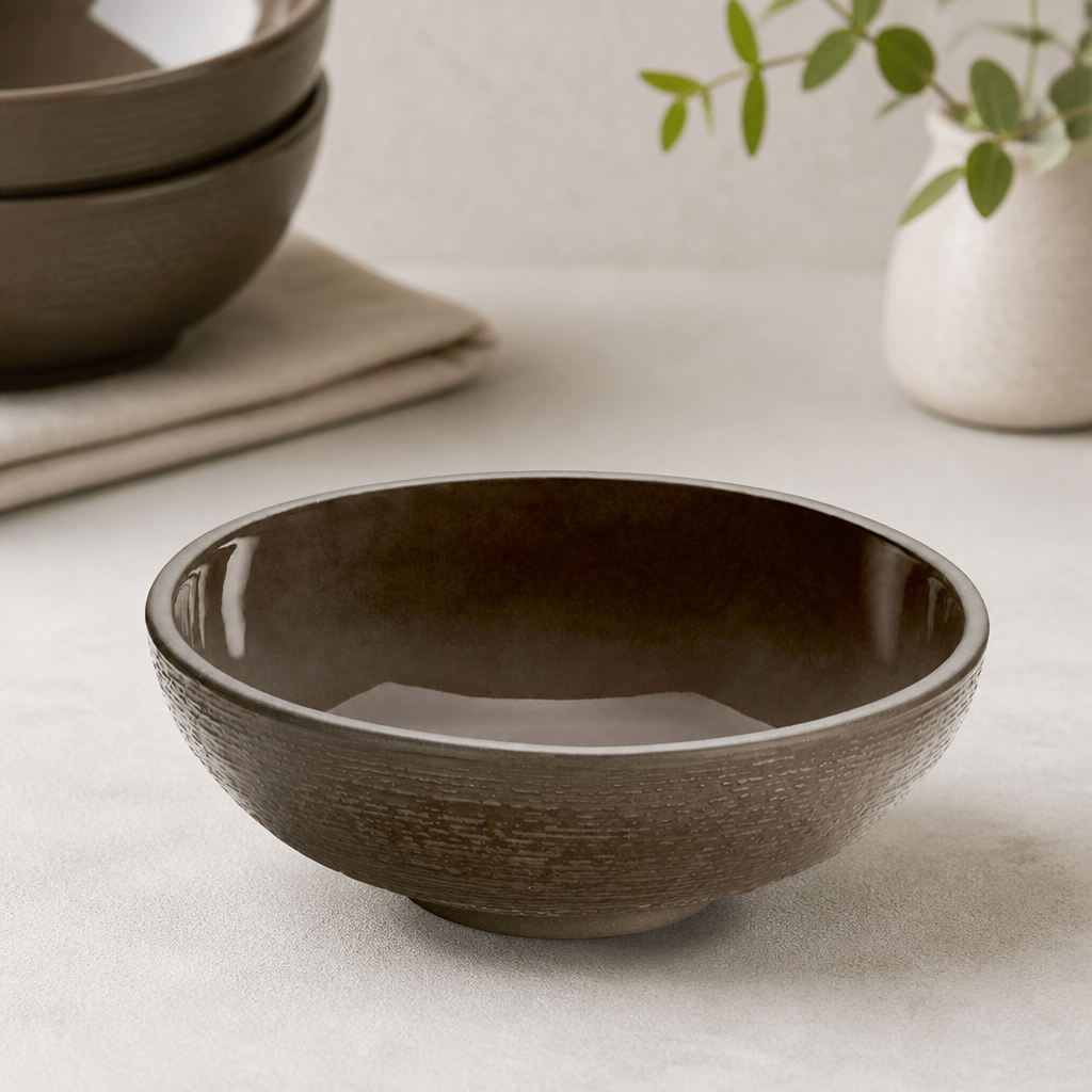 ReNew relief taupe stoneware bowls 140mm 6 pack for catering