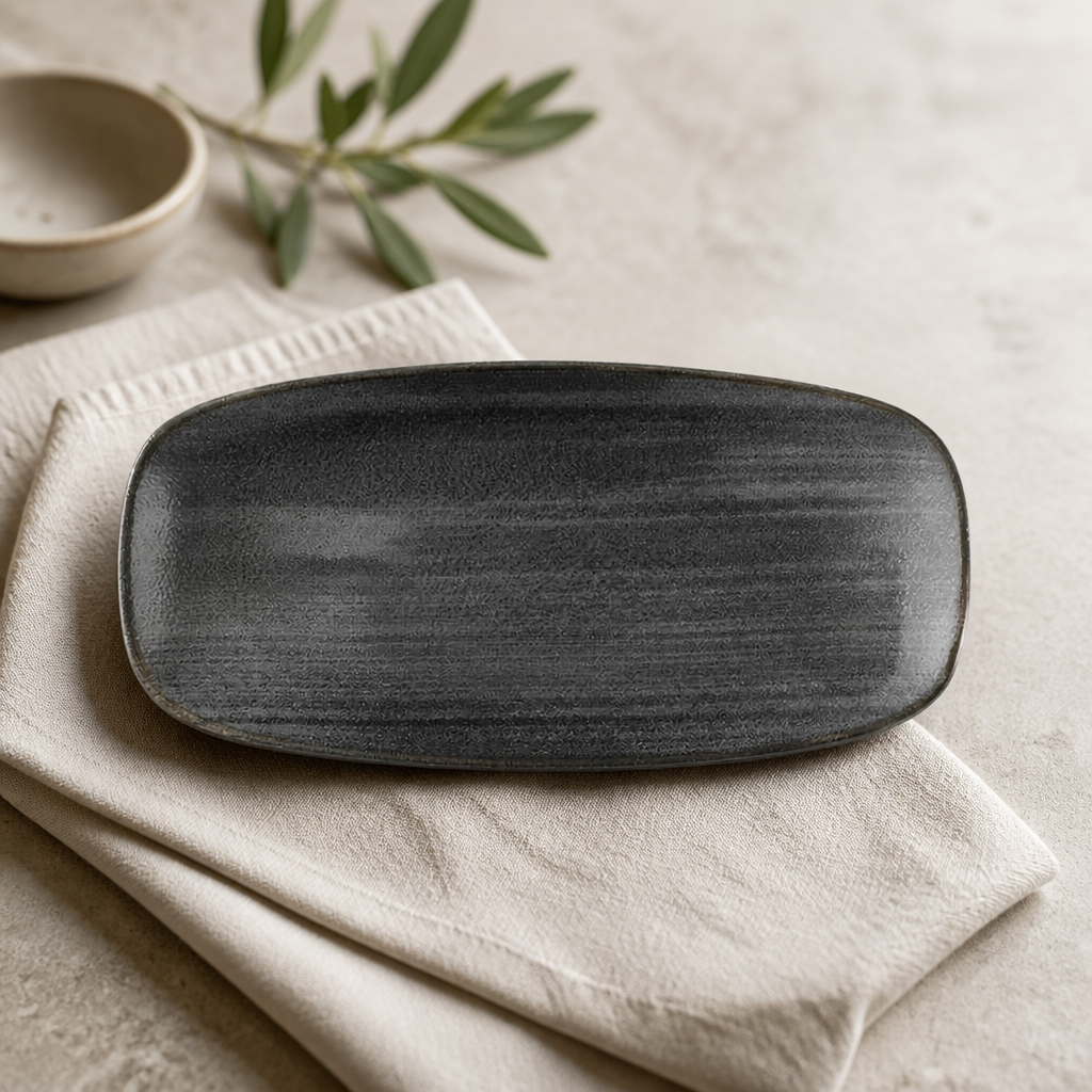 Commercial Oblong Plates 270 x 127mm Black 12 Pack