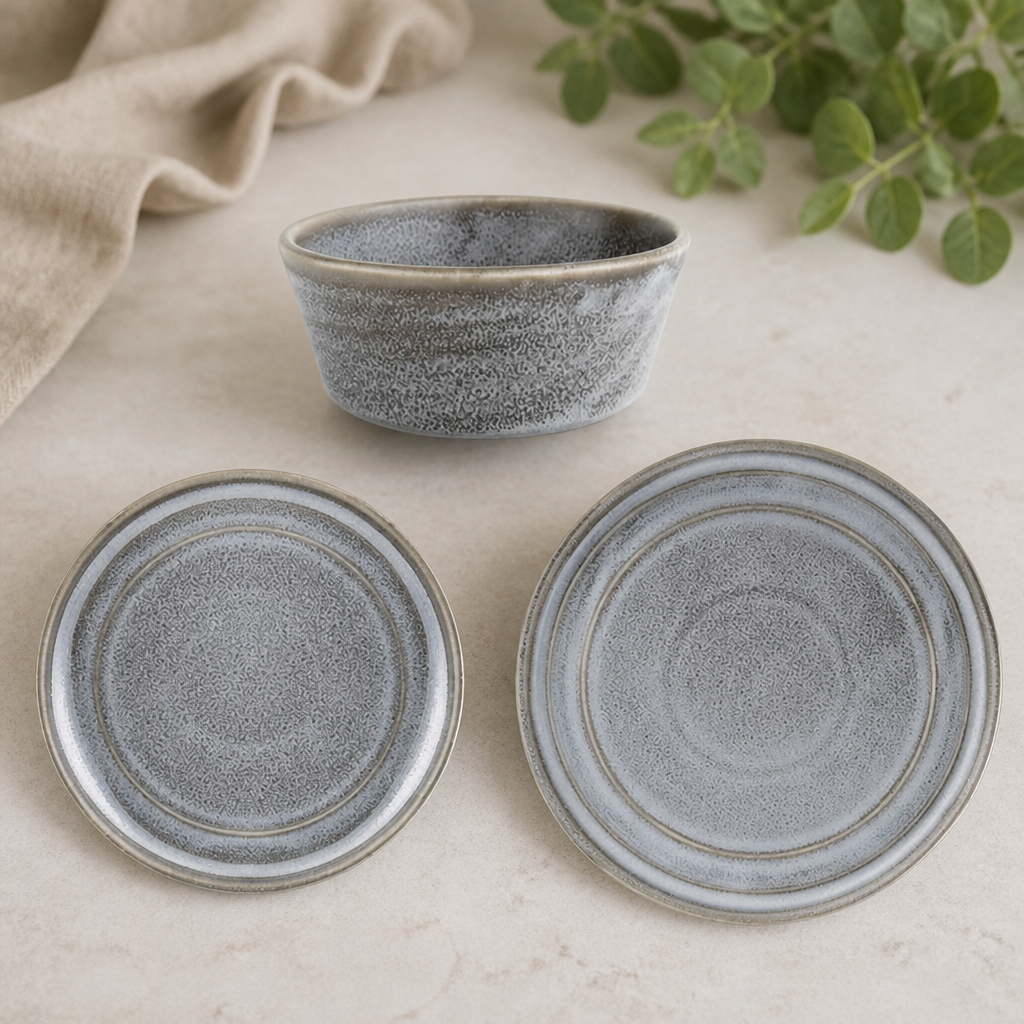 18-Piece Commercial Charcoal Dusk Dinner Set Porcelain