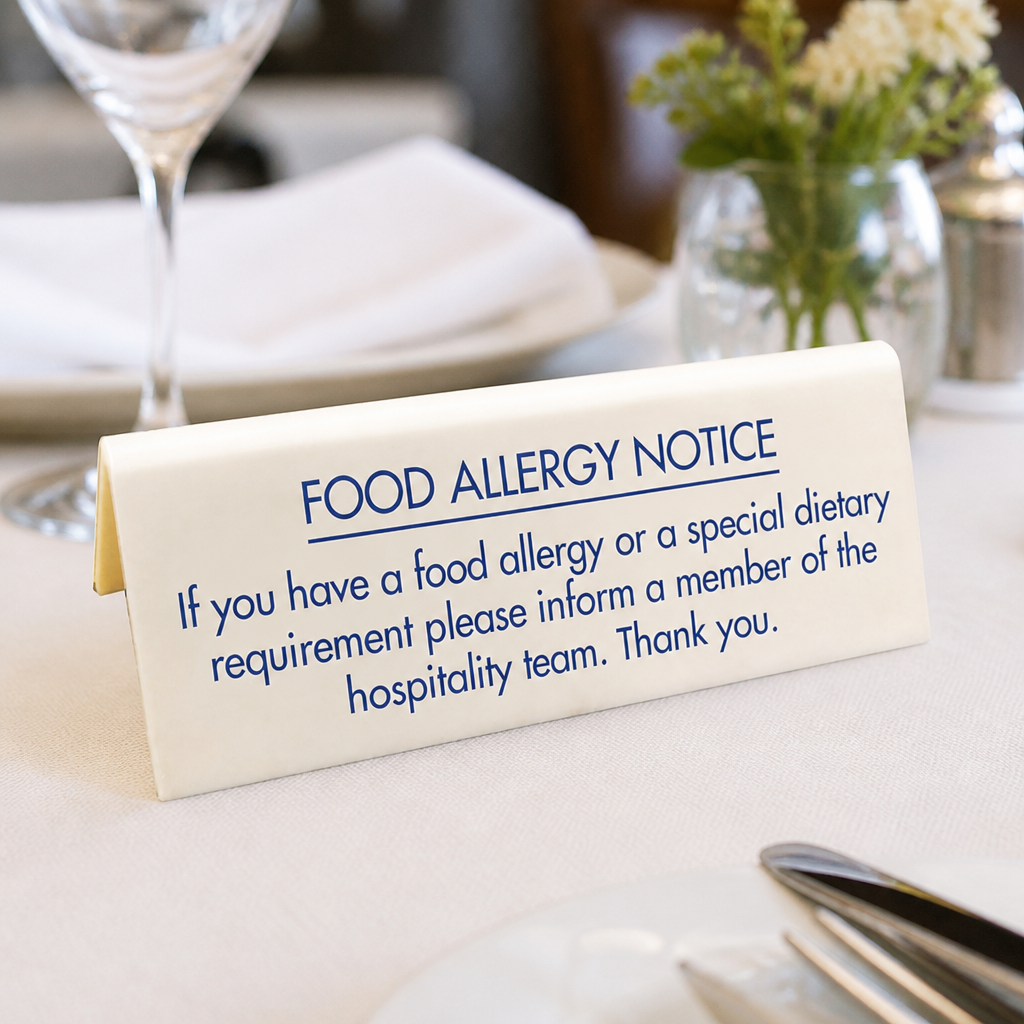 Food Allergy Table Notice Sign for Catering Events 100mm High