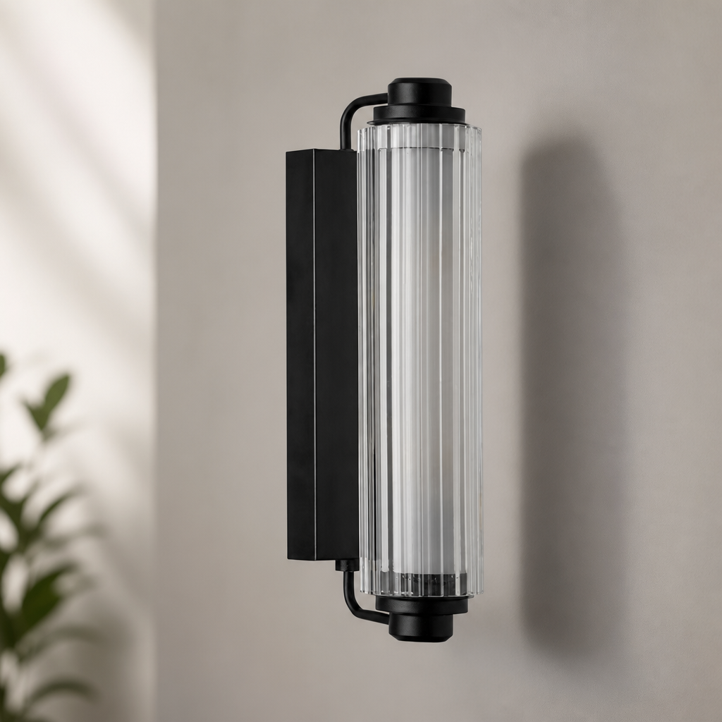Double Indoor Wall Light Black Sockets Dimmable 350mm